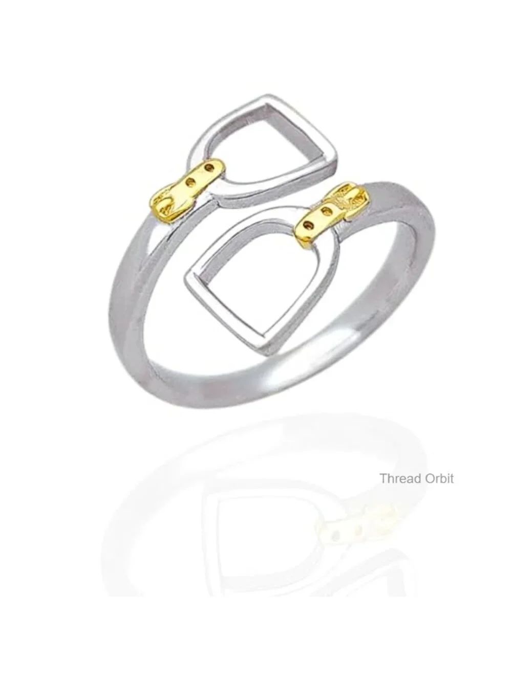2-Toned Double Stirrup Adjustable Ring 925 Sterling Silver Filled or Brass &